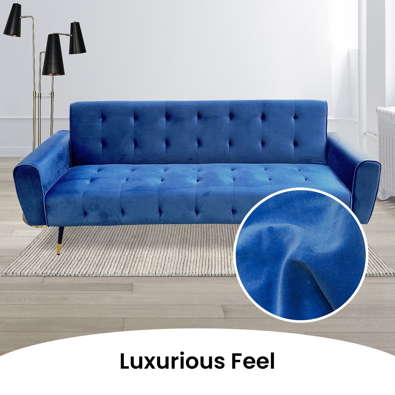 Sarantino Ava 3-seater Tufted Velvet Sofa Bed By Sarantino - Blue-Furniture > Sofas-PEROZ Accessories