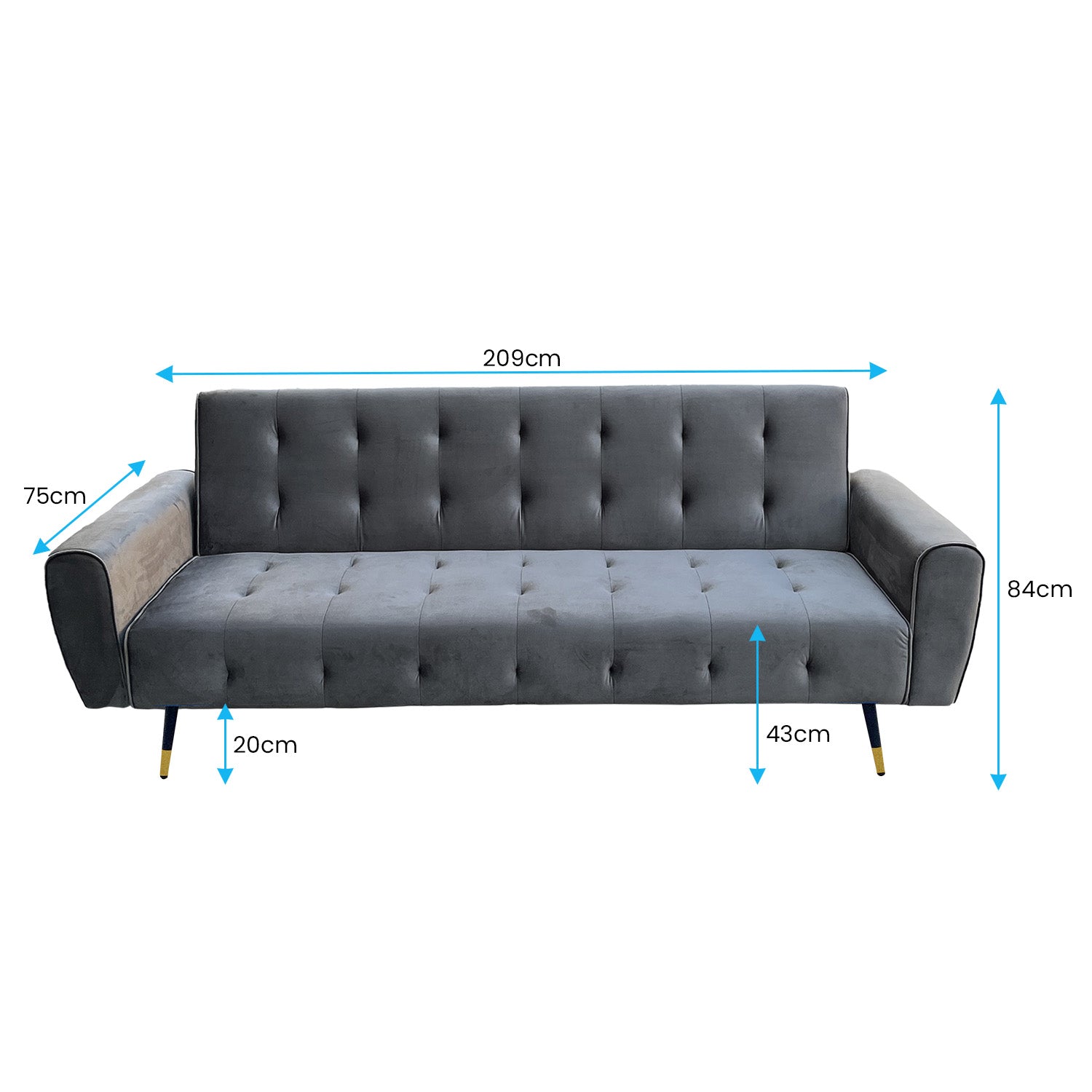 Sarantino Ava 3-seater Tufted Velvet Sofa Bed By Sarantino - Dark Grey-Furniture > Sofas-PEROZ Accessories