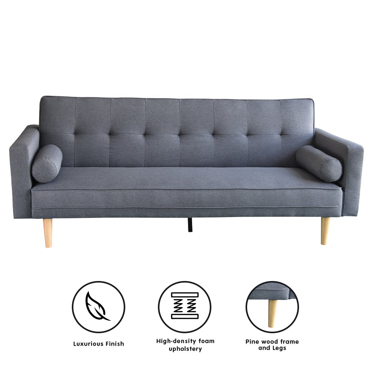 Sarantino Madison Sofa Bed Lounge Couch Futon Furniture Home Dark Grey Linen Suite-Furniture > Sofas-PEROZ Accessories