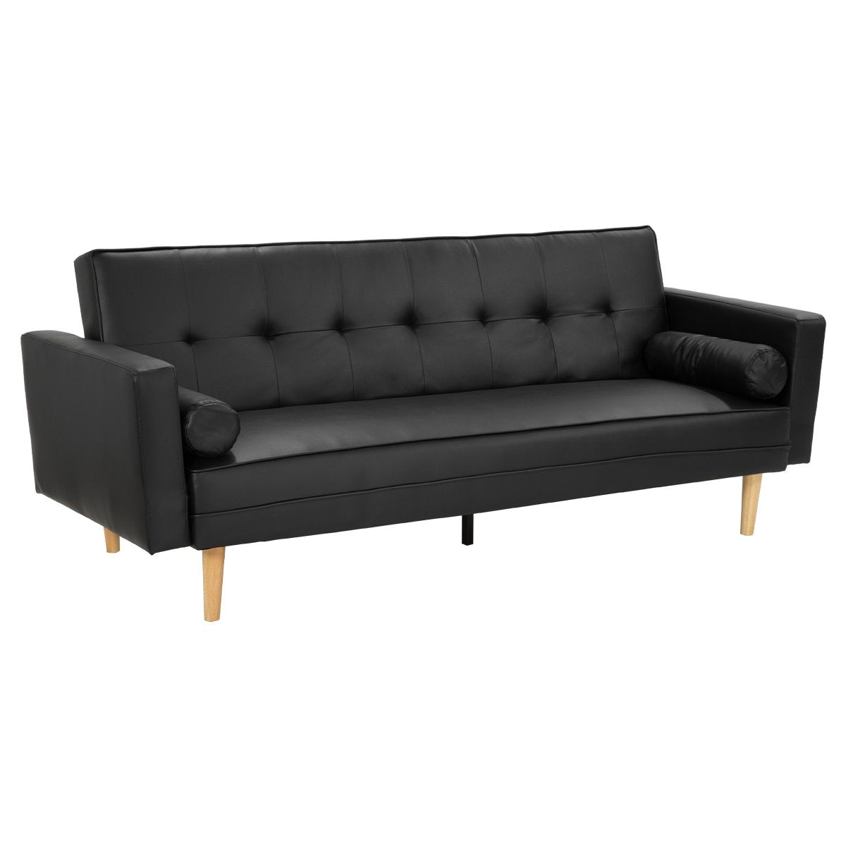 Sarantino Madison Faux Leather Sofa Bed Lounge Couch Futon Furniture Home Suite - Black-Furniture > Sofas-PEROZ Accessories
