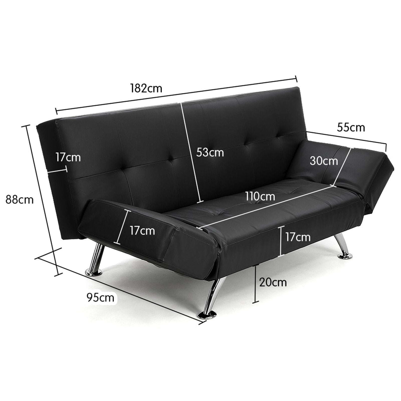 Sarantino Brooklyn Sofa Bed Faux Leather Lounge Couch Futon Furniture Adjustable Suite Bk-Furniture > Sofas-PEROZ Accessories