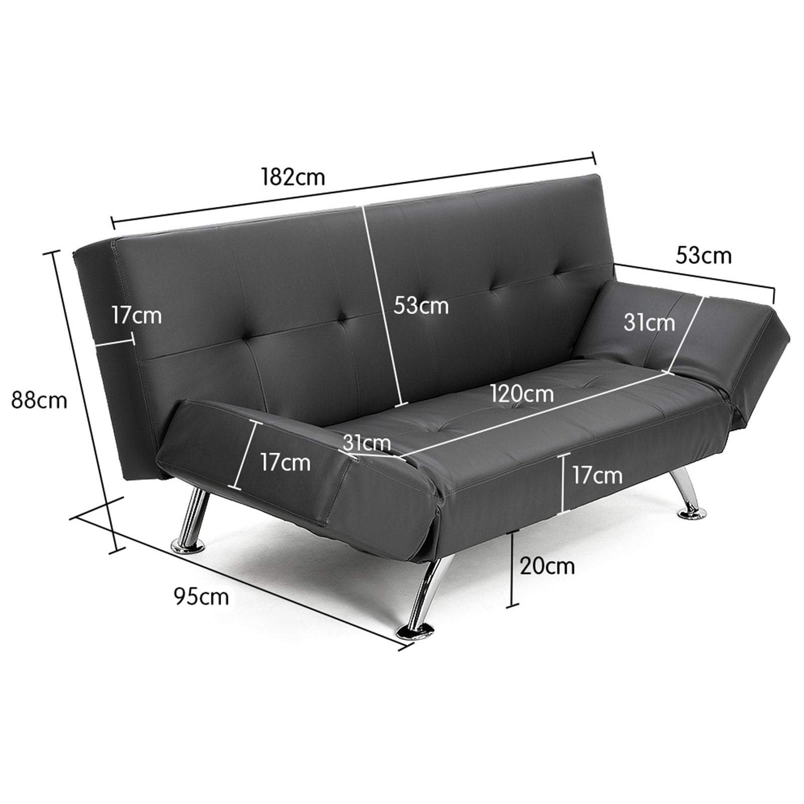 Sarantino Brooklyn Sofa Bed Lounge Faux Leather Couch Futon Furniture Adjustable Suite Gr-Furniture > Sofas-PEROZ Accessories