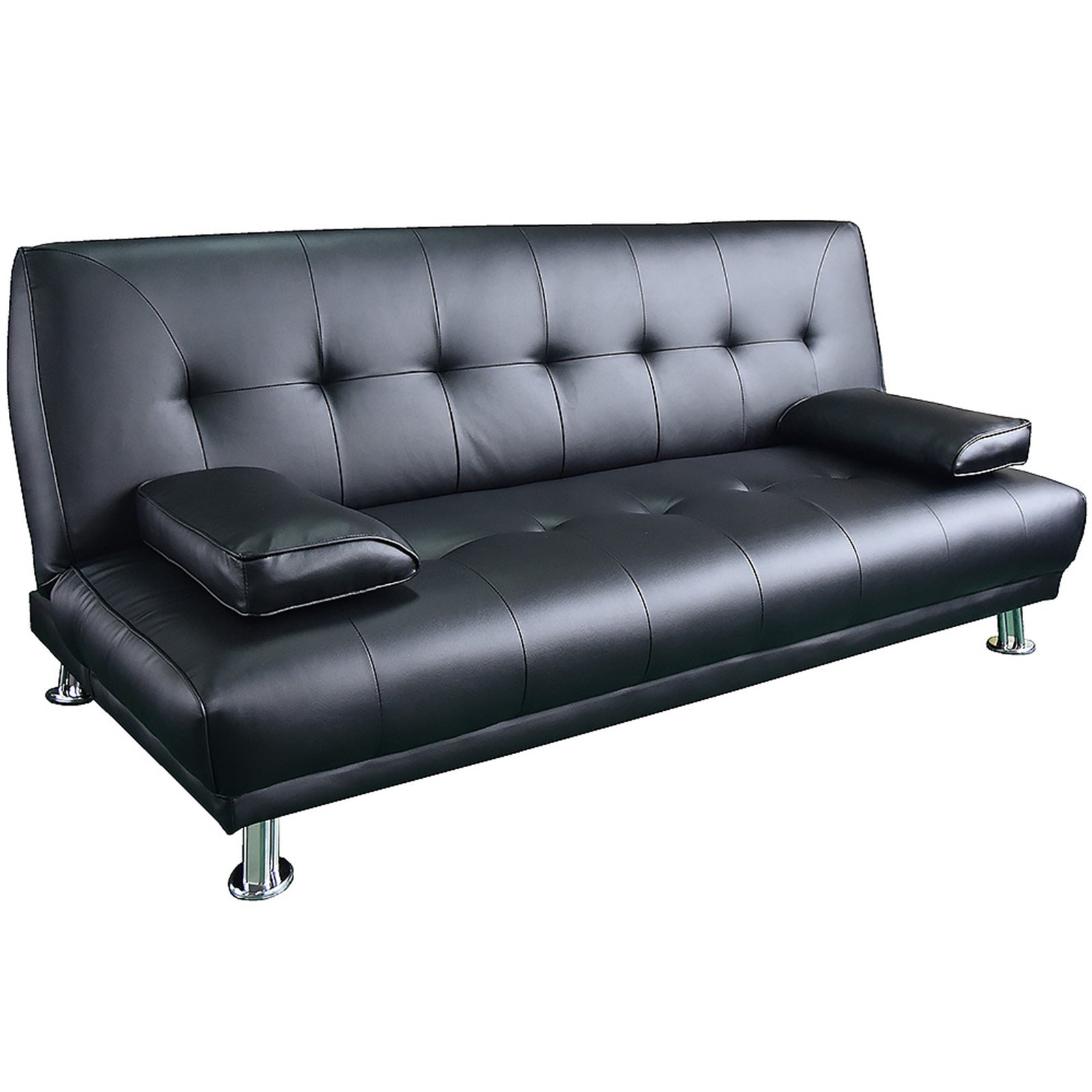 Sarantino Manhattan Sofa Bed Faux Leather Lounge Couch Futon Furniture Suite - Black-Furniture > Sofas-PEROZ Accessories
