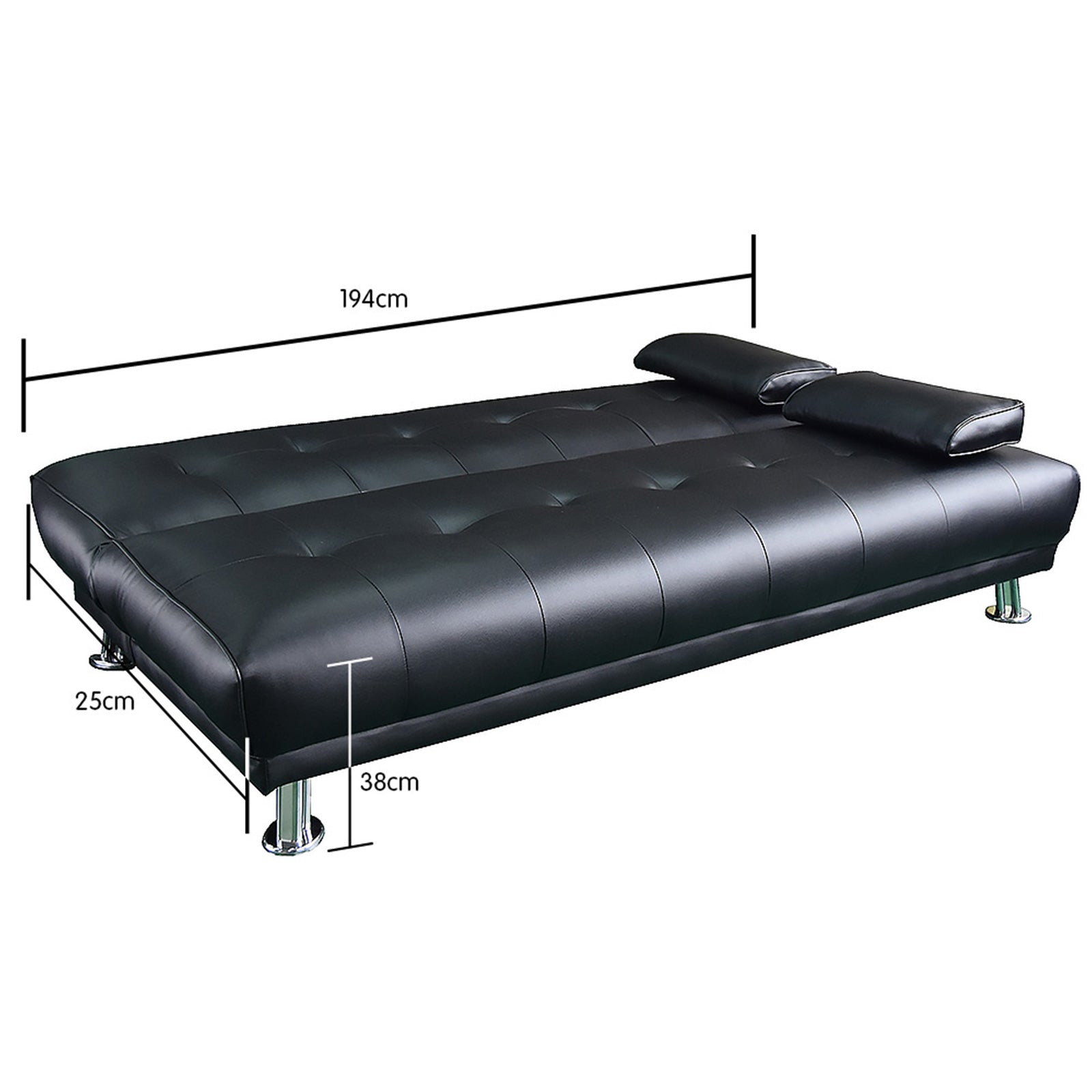 Sarantino Manhattan Sofa Bed Faux Leather Lounge Couch Futon Furniture Suite - Black-Furniture > Sofas-PEROZ Accessories