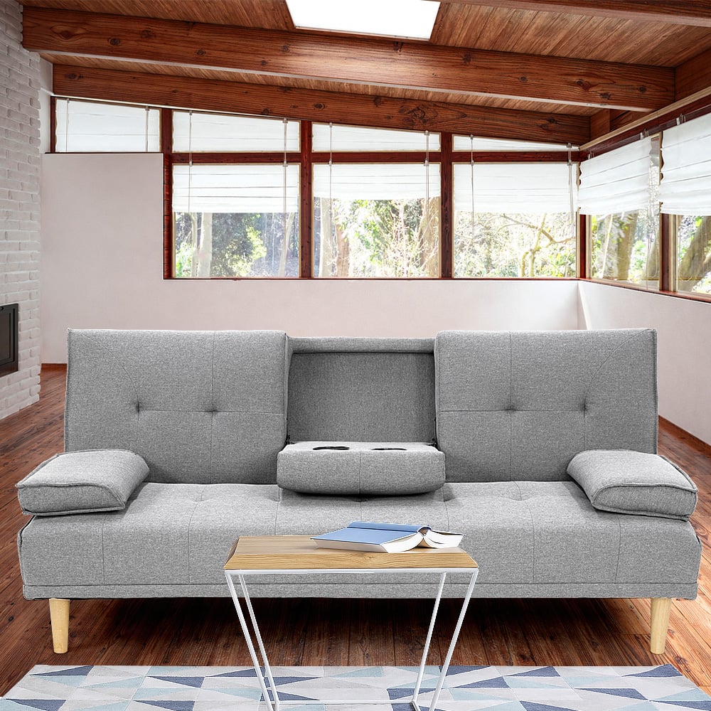 Sarantino Rochester Linen Fabric Sofa Bed Lounge Couch Futon Furniture Suite - Light Grey-Furniture > Sofas-PEROZ Accessories