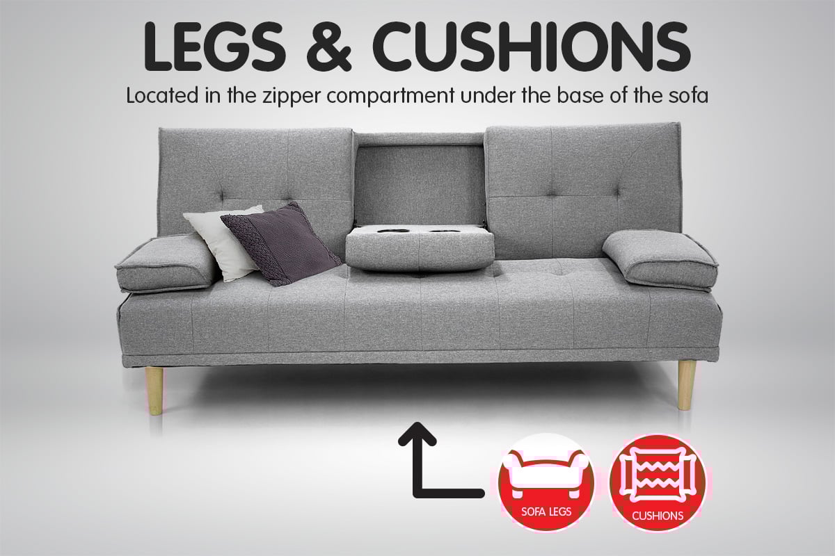 Sarantino Rochester Linen Fabric Sofa Bed Lounge Couch Futon Furniture Suite - Light Grey-Furniture > Sofas-PEROZ Accessories