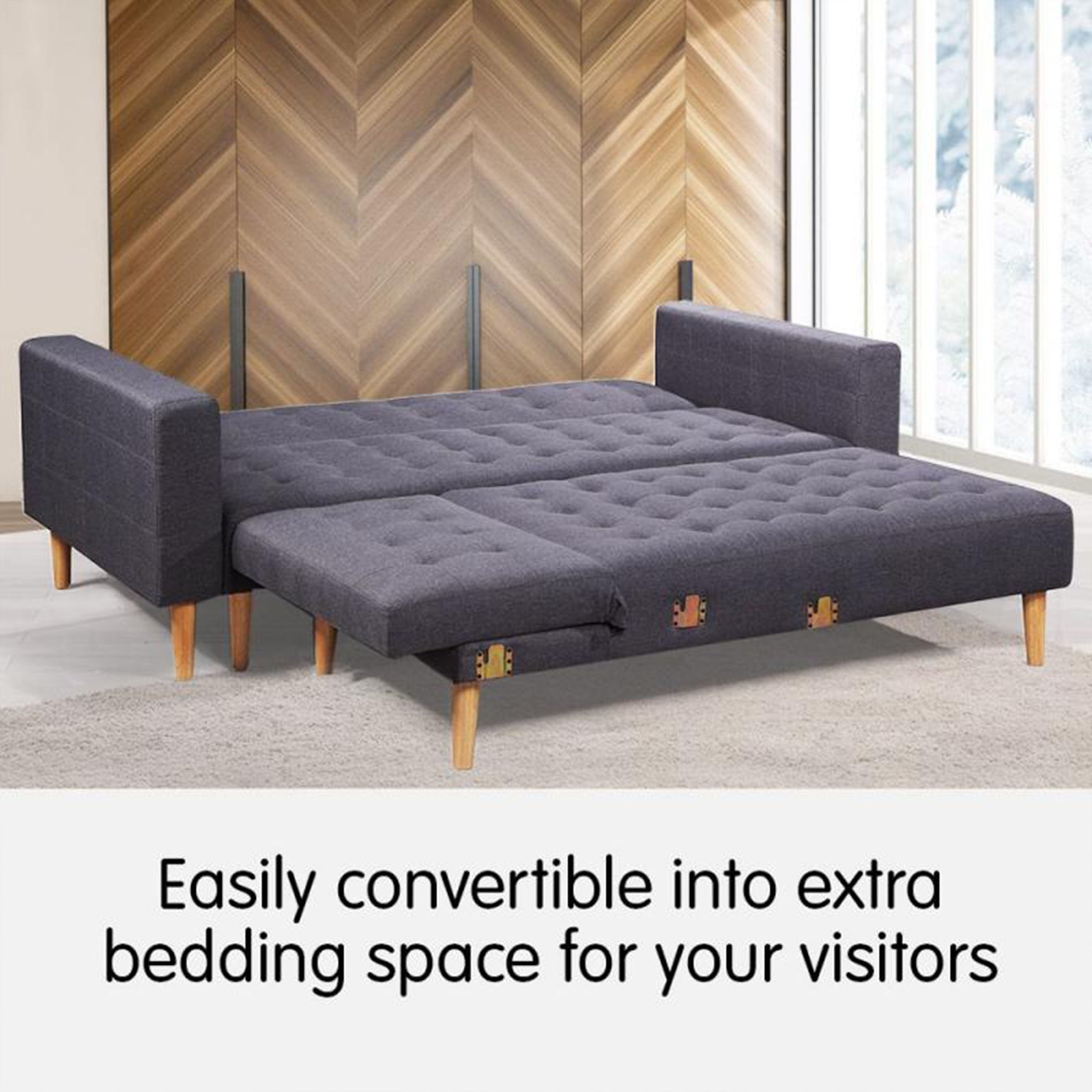 Sarantino Linen Fabric Corner Sofa Bed Couch Lounge With Chaise Furniture - Dark Grey-Furniture > Sofas-PEROZ Accessories