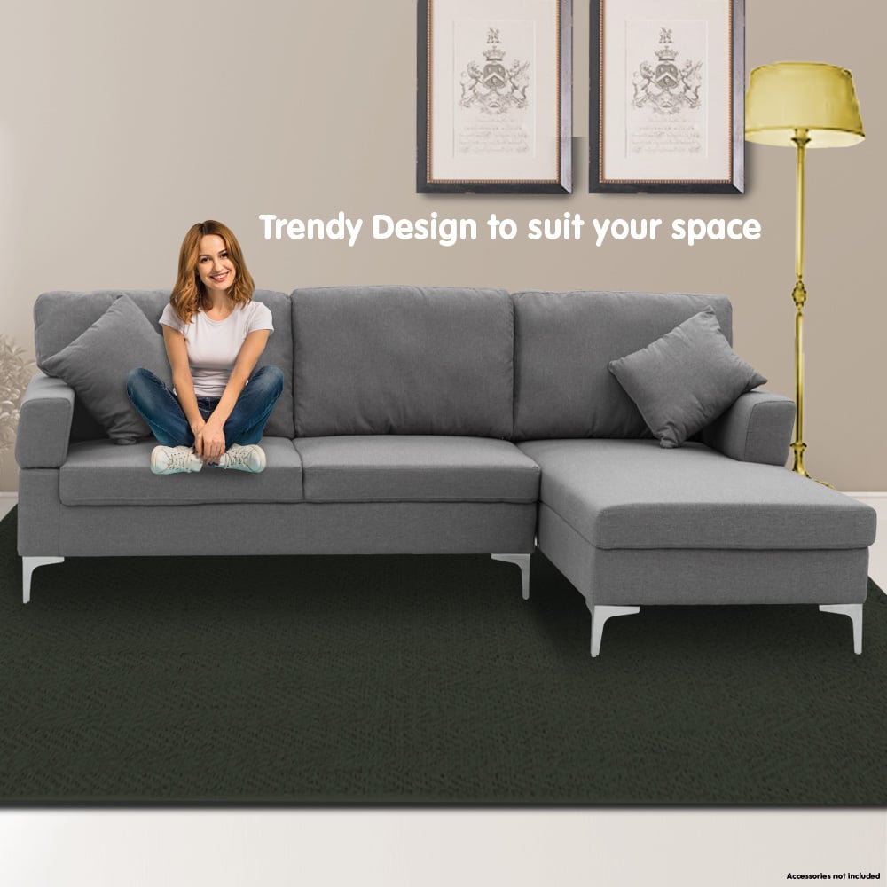 Sarantino 3 Seater Linen Sofa Lounge Left Side Chaise Couch Furniture Dark Grey L-shaped-Furniture > Sofas-PEROZ Accessories