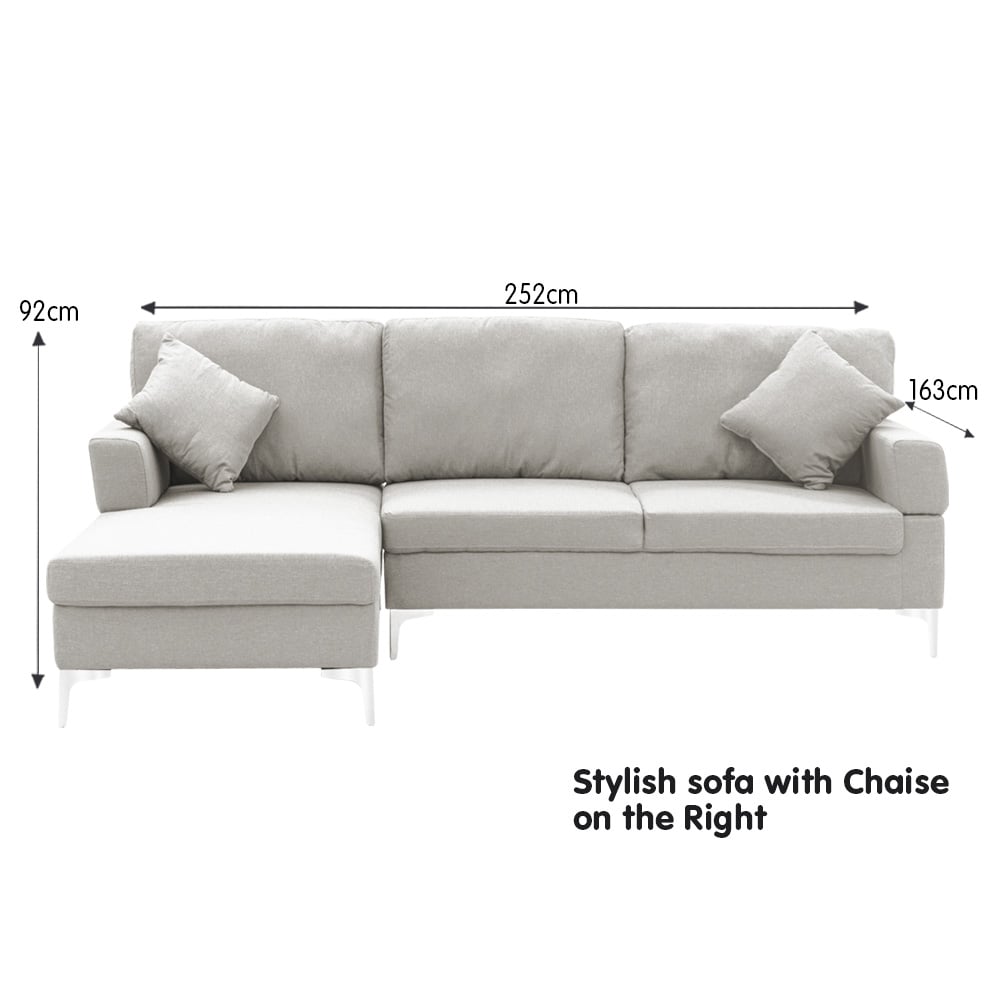 Sarantino Linen Corner Sofa Couch Lounge L-shape W/right Chaise Seat Light Grey-Furniture > Sofas-PEROZ Accessories