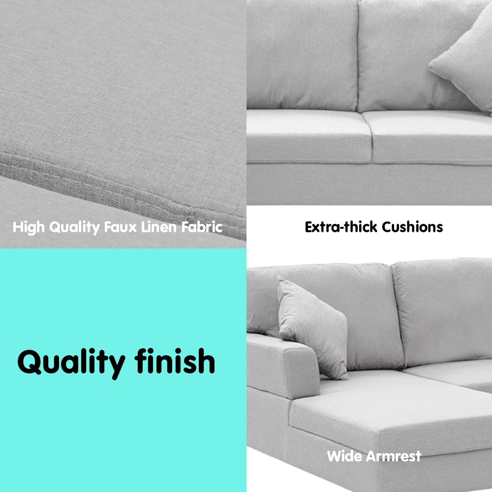 Sarantino Linen Corner Sofa Couch Lounge L-shape W/right Chaise Seat Light Grey-Furniture > Sofas-PEROZ Accessories