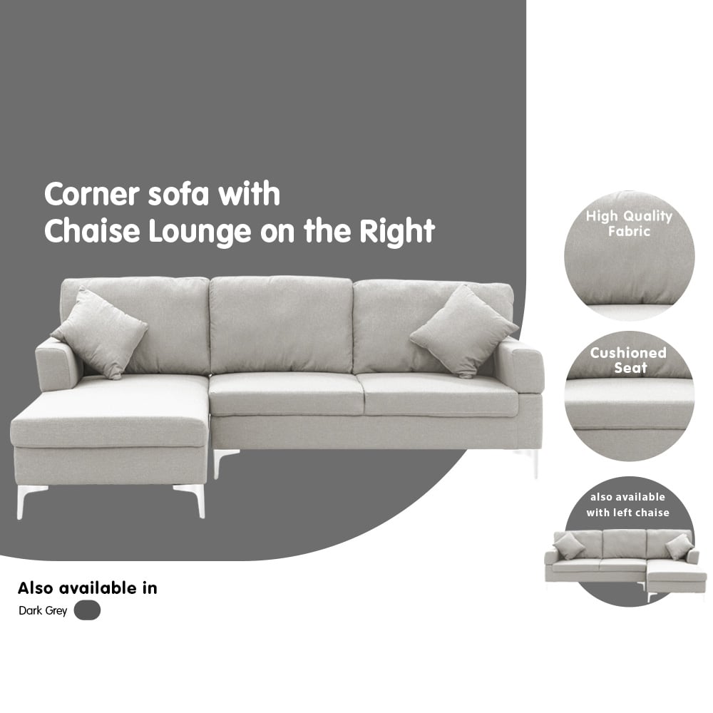 Sarantino Linen Corner Sofa Couch Lounge L-shape W/right Chaise Seat Light Grey-Furniture > Sofas-PEROZ Accessories