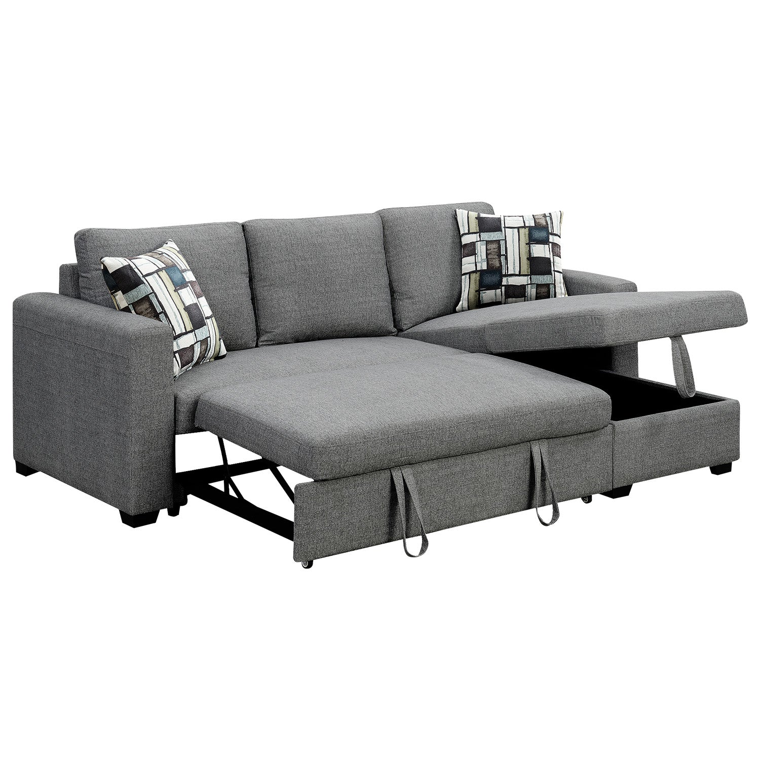 Sarantino Fontana Pullout Sofa Bed with Storage Chaise Lounge - Grey-Furniture > Sofas-PEROZ Accessories