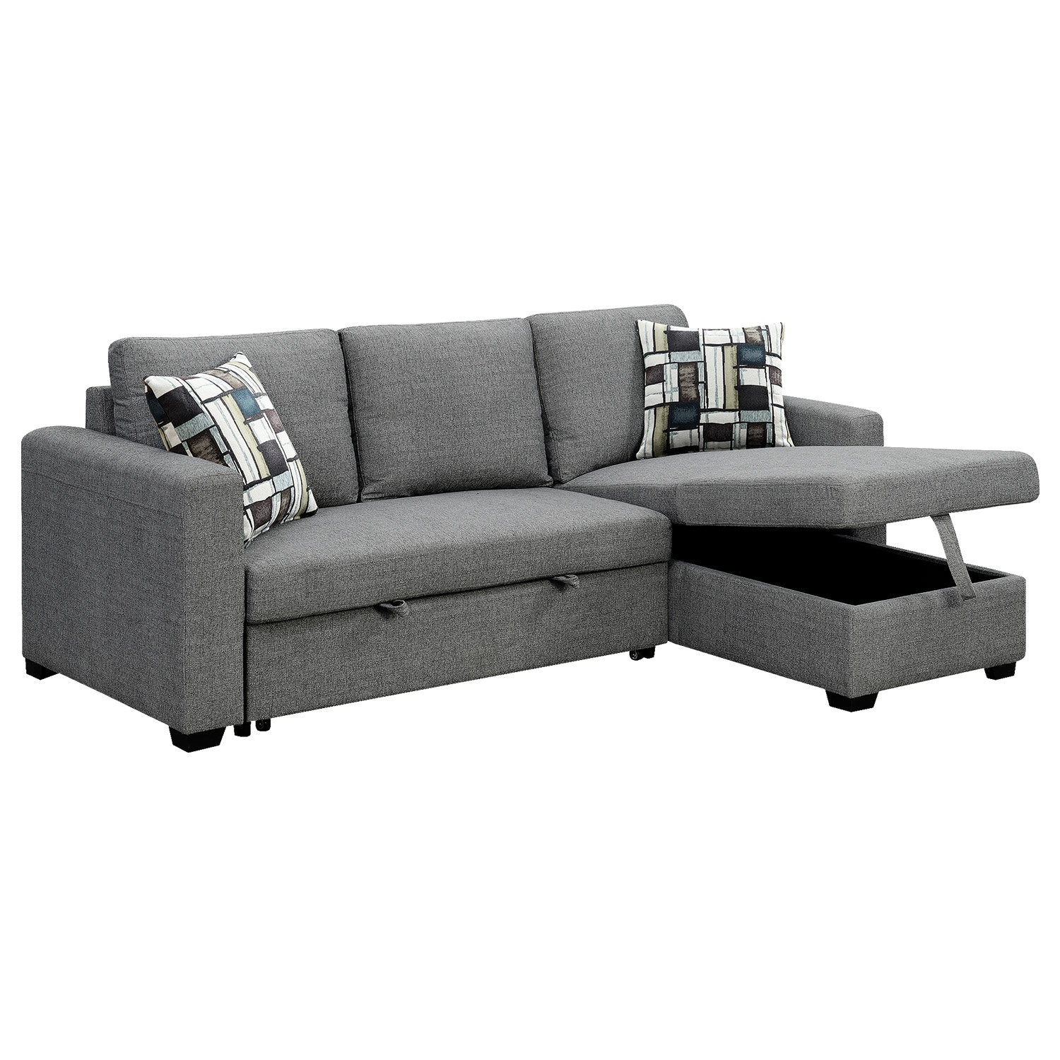 Sarantino Fontana Pullout Sofa Bed with Storage Chaise Lounge - Grey-Furniture > Sofas-PEROZ Accessories