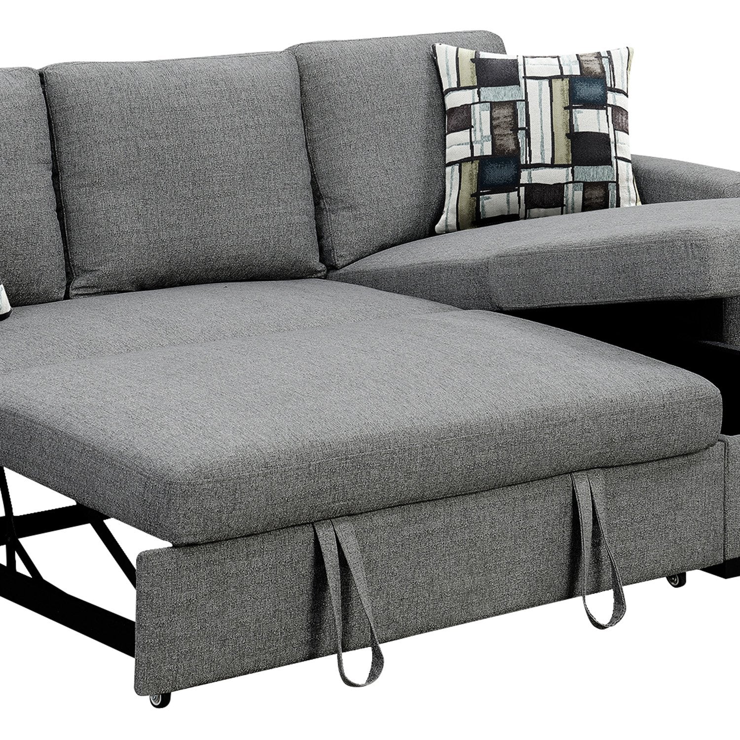 Sarantino Fontana Pullout Sofa Bed with Storage Chaise Lounge - Grey-Furniture > Sofas-PEROZ Accessories