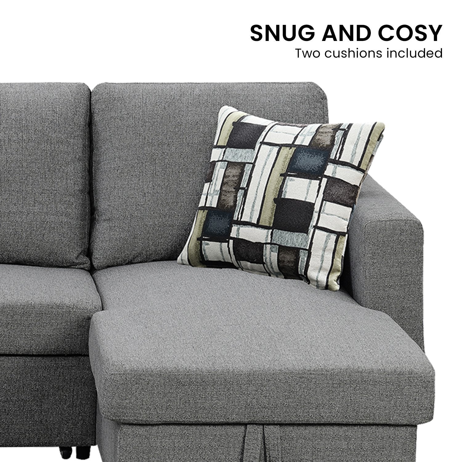 Sarantino Fontana Pullout Sofa Bed with Storage Chaise Lounge - Grey-Furniture > Sofas-PEROZ Accessories