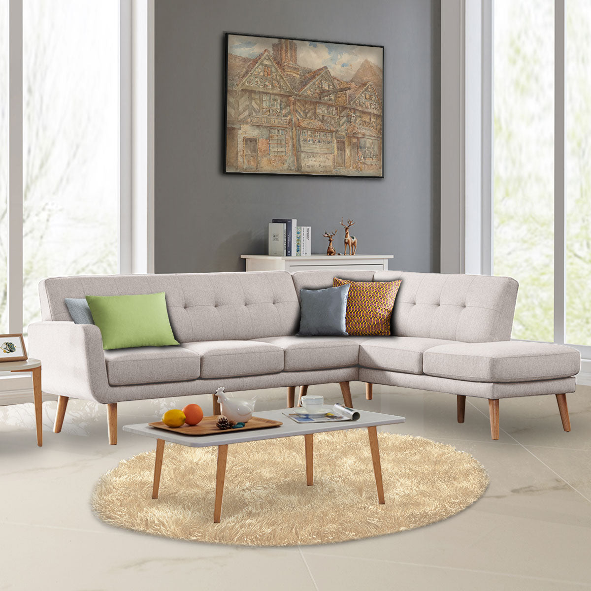 Sarantino Faux Linen Corner Sofa Lounge L-shaped Chaise Light Grey-Furniture > Sofas-PEROZ Accessories