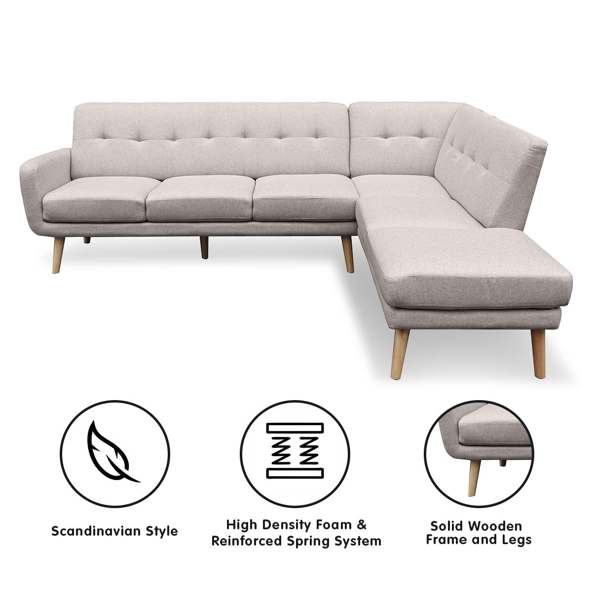 Sarantino Faux Linen Corner Sofa Lounge L-shaped Chaise Light Grey-Furniture > Sofas-PEROZ Accessories