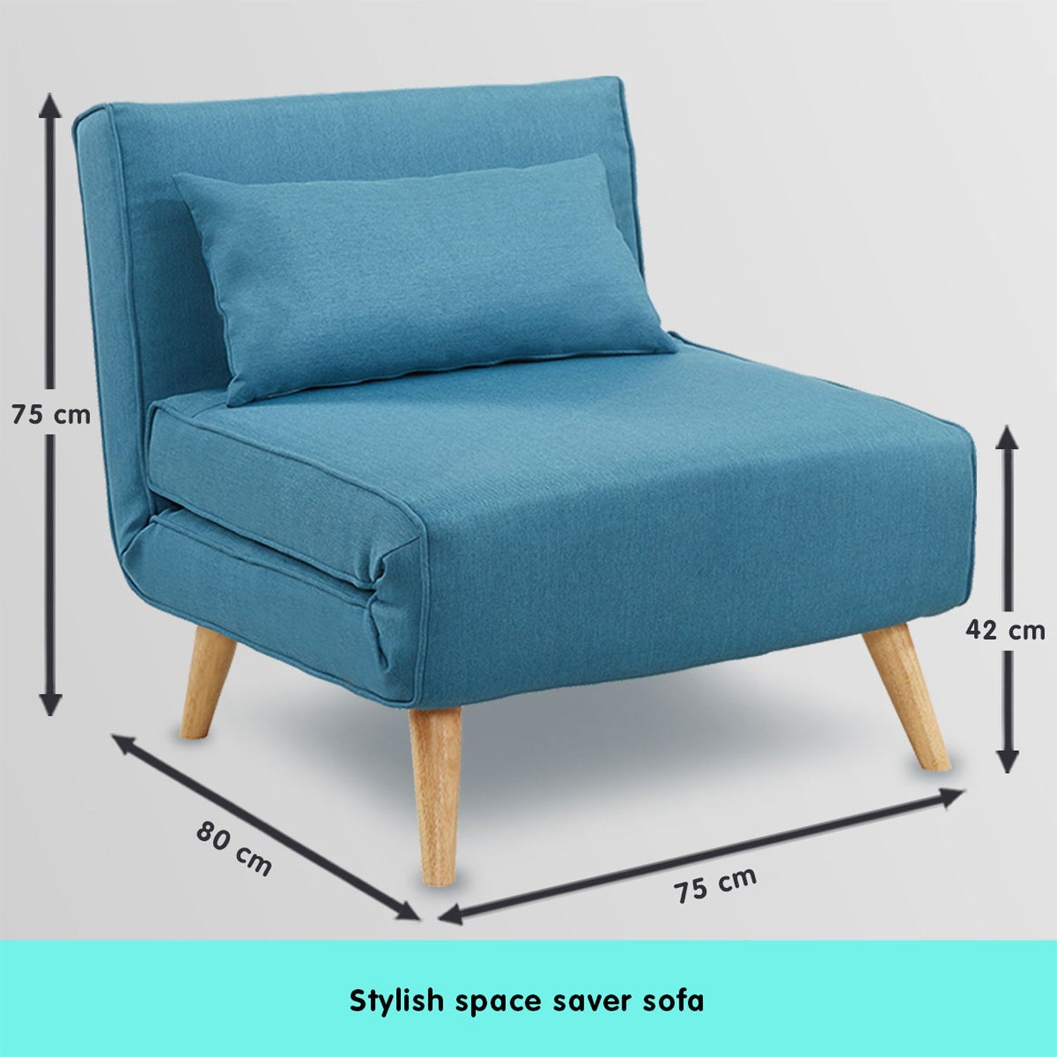 Sarantino Adjustable Corner Sofa 1 Seater Lounge Linen Bed Seat - Blue-Furniture > Sofas-PEROZ Accessories