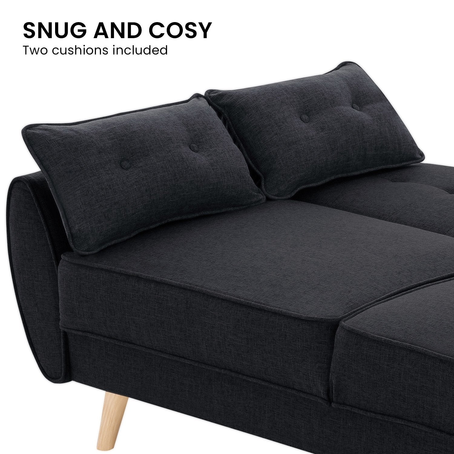 Sarantino 3 Seater Modular Linen Fabric Sofa Bed Couch Futon Suite - Black-Furniture > Sofas-PEROZ Accessories