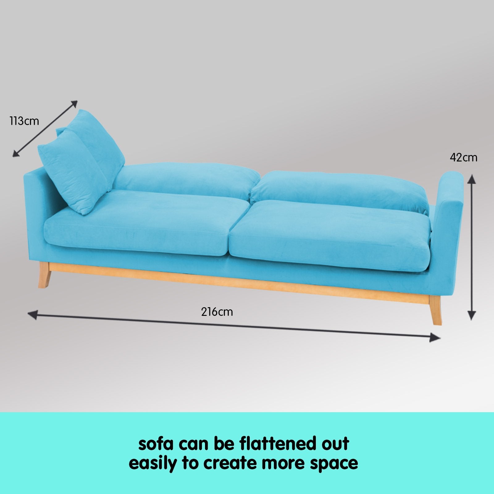 Sarantino 3 Seater Faux Velvet Wooden Sofa Bed Couch Furniture - Blue-Furniture > Sofas-PEROZ Accessories