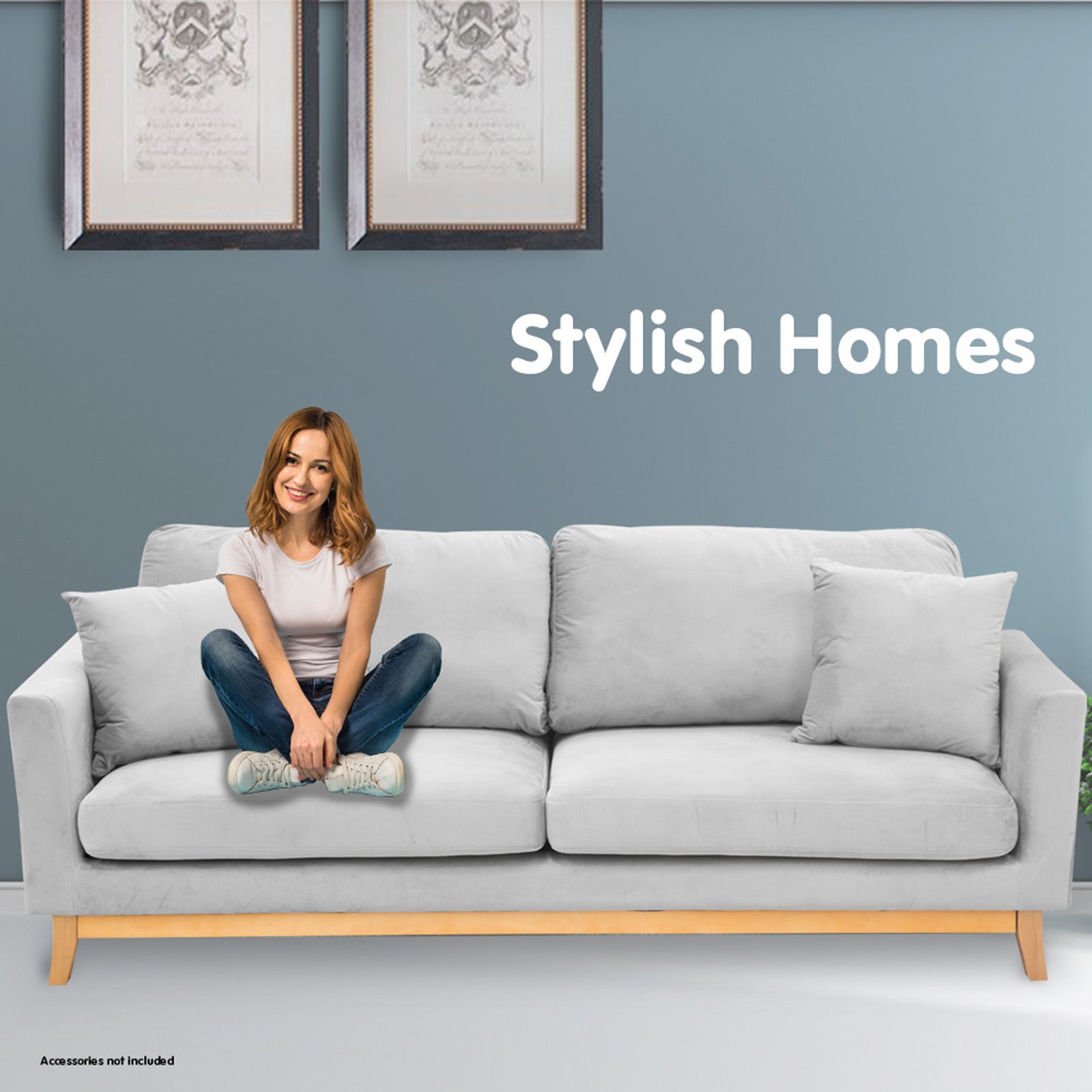 Sarantino 3 Seater Faux Velvet Sofa Bed Couch Furniture Light Grey-Furniture > Sofas-PEROZ Accessories