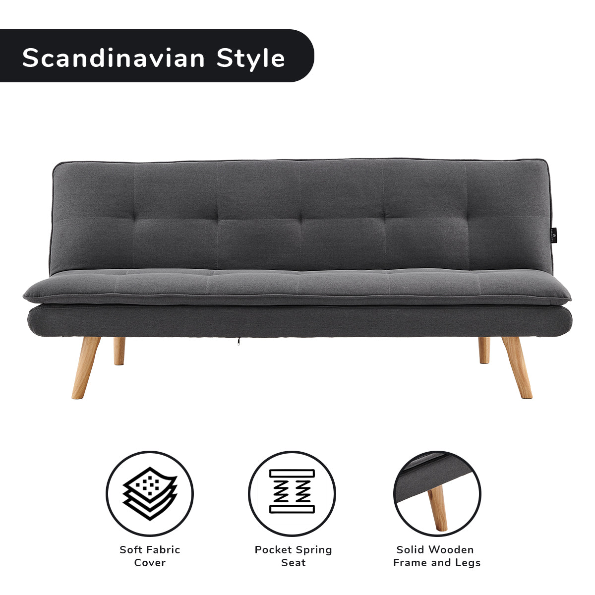Sarantino 3 Seater Linen Sofa Bed Couch Lounge Futon - Dark Grey-Furniture > Sofas-PEROZ Accessories