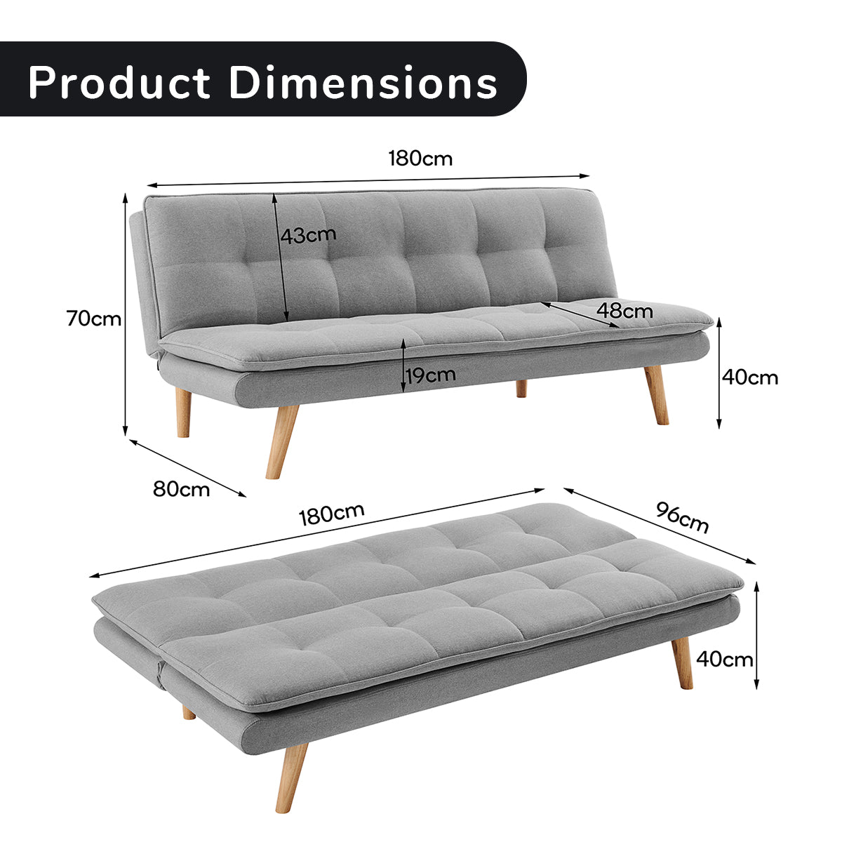 Sarantino 3 Seater Linen Couch Sofa Bed Lounge Futon - Light Grey-Furniture > Sofas-PEROZ Accessories