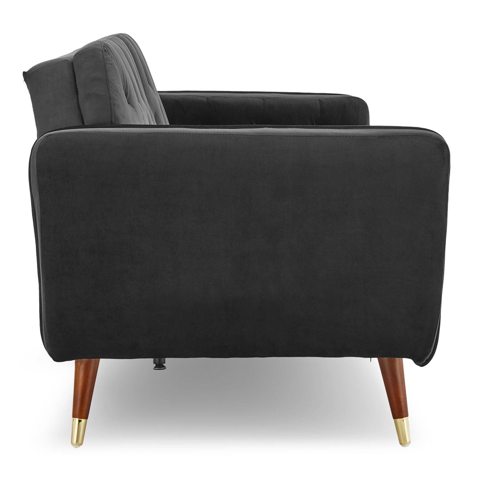 Sarantino Faux Velvet Tufted Sofa Bed Couch Futon - Black-Furniture > Sofas-PEROZ Accessories