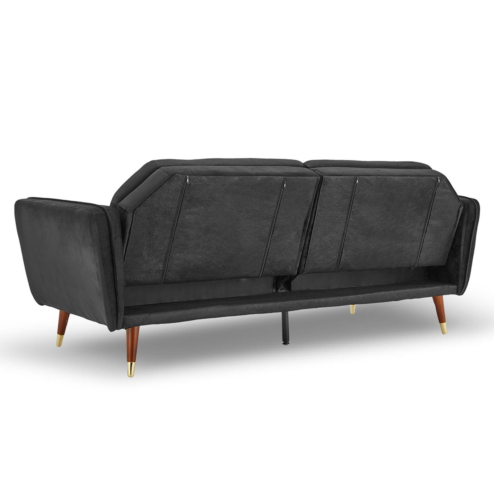 Sarantino Faux Velvet Tufted Sofa Bed Couch Futon - Black-Furniture > Sofas-PEROZ Accessories