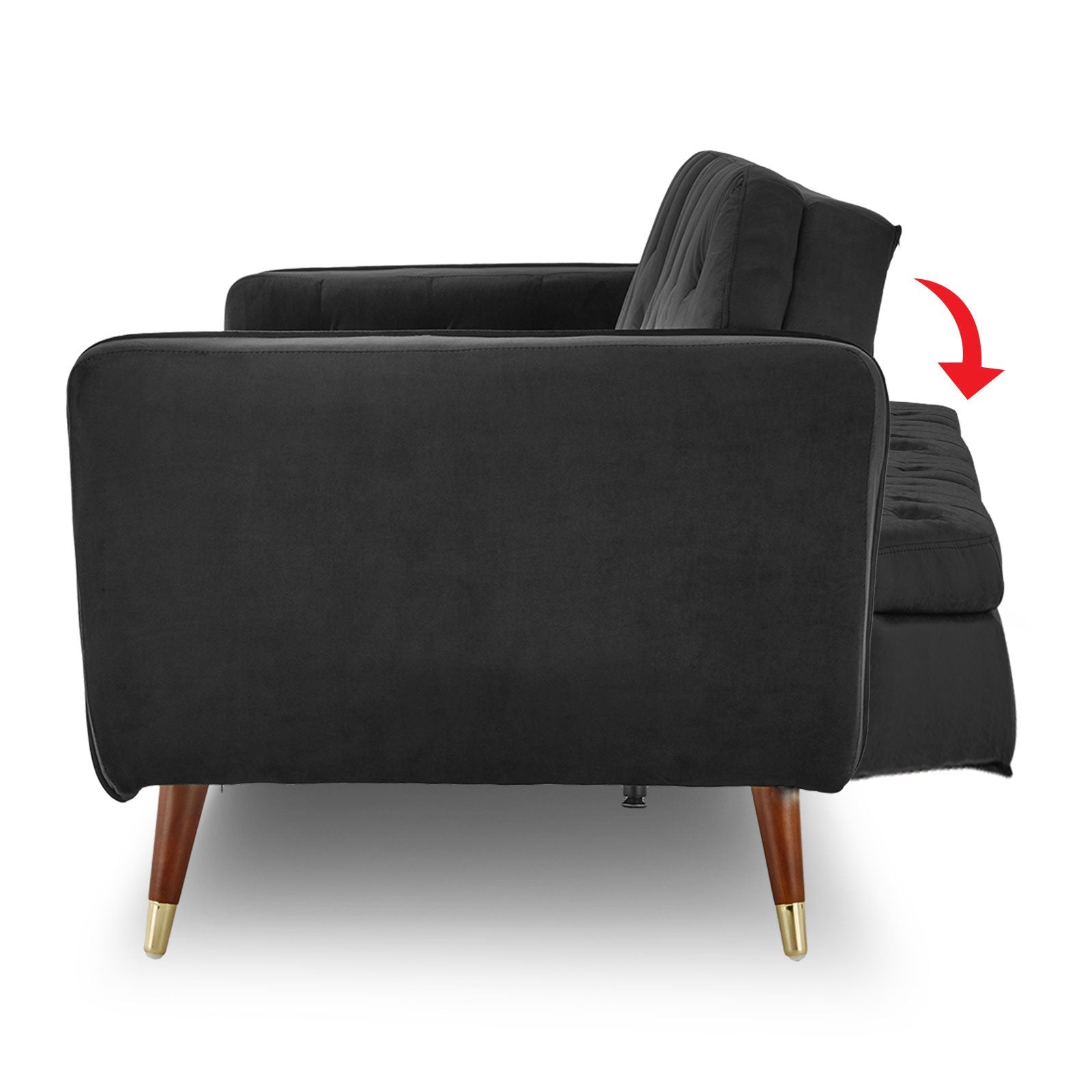 Sarantino Faux Velvet Tufted Sofa Bed Couch Futon - Black-Furniture > Sofas-PEROZ Accessories