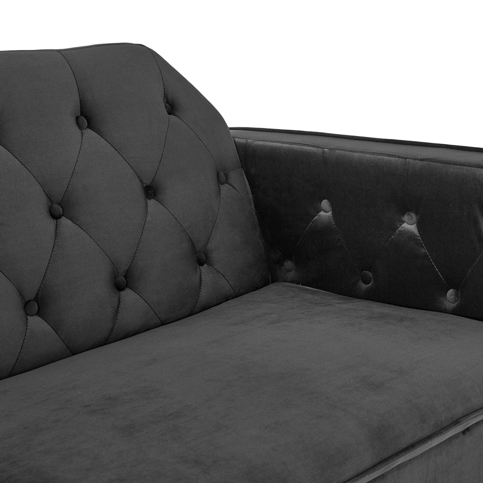 Sarantino Faux Velvet Tufted Sofa Bed Couch Futon - Black-Furniture > Sofas-PEROZ Accessories