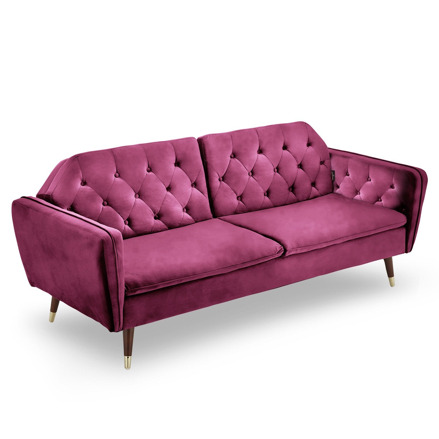 Sarantino Faux Velvet Tufted Sofa Bed Couch Futon - Burgundy-Furniture > Sofas-PEROZ Accessories