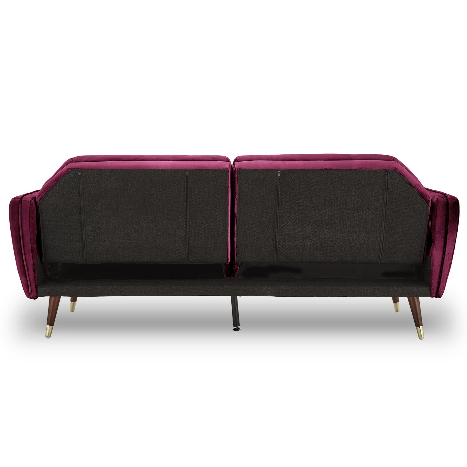 Sarantino Faux Velvet Tufted Sofa Bed Couch Futon - Burgundy-Furniture > Sofas-PEROZ Accessories
