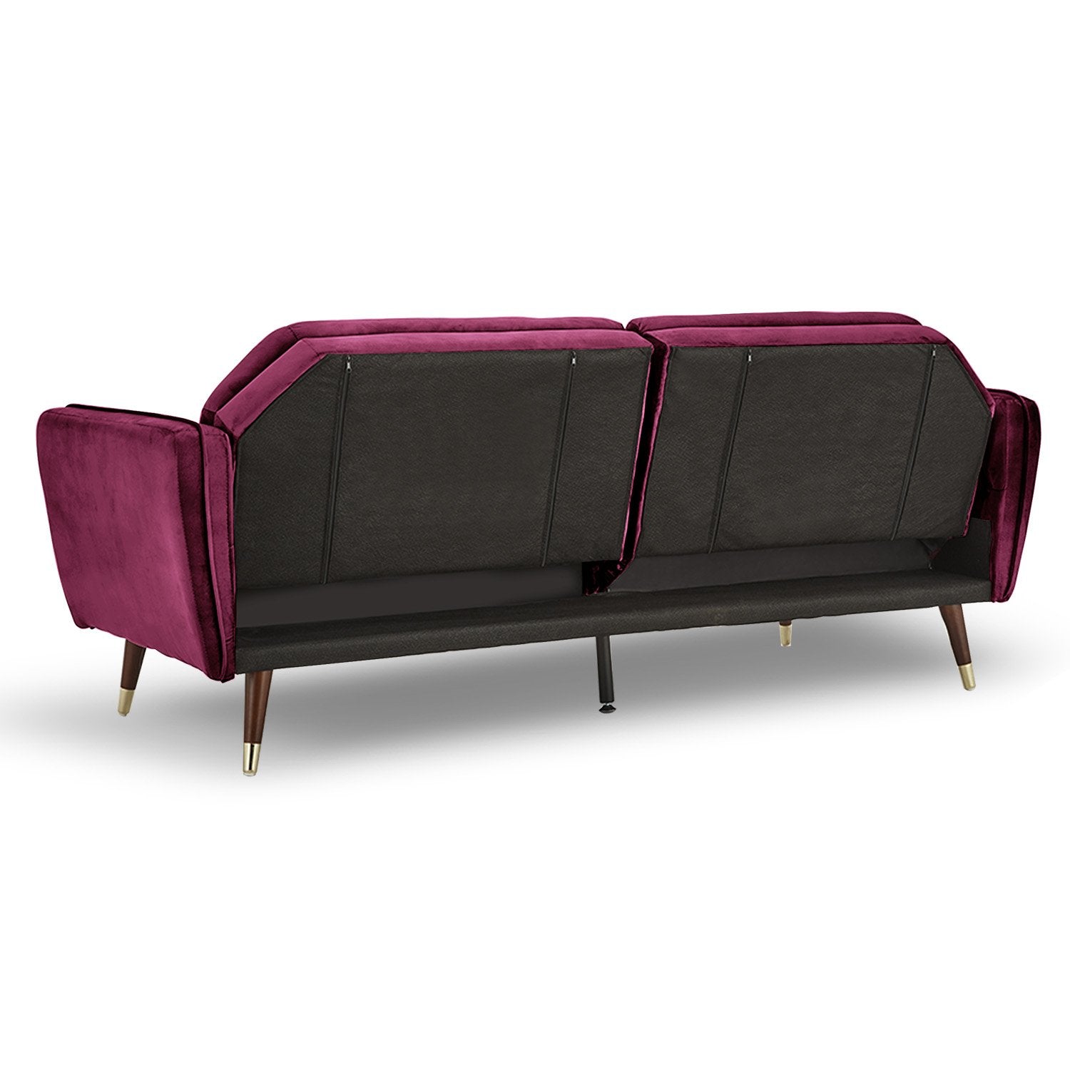 Sarantino Faux Velvet Tufted Sofa Bed Couch Futon - Burgundy-Furniture > Sofas-PEROZ Accessories