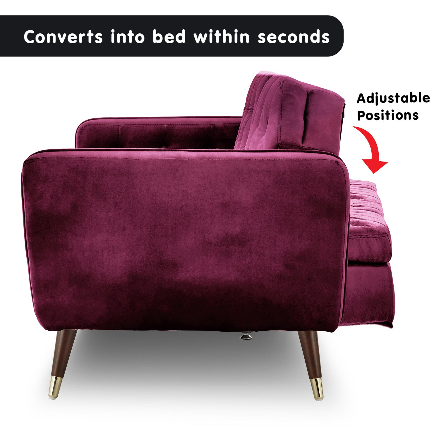 Sarantino Faux Velvet Tufted Sofa Bed Couch Futon - Burgundy-Furniture > Sofas-PEROZ Accessories