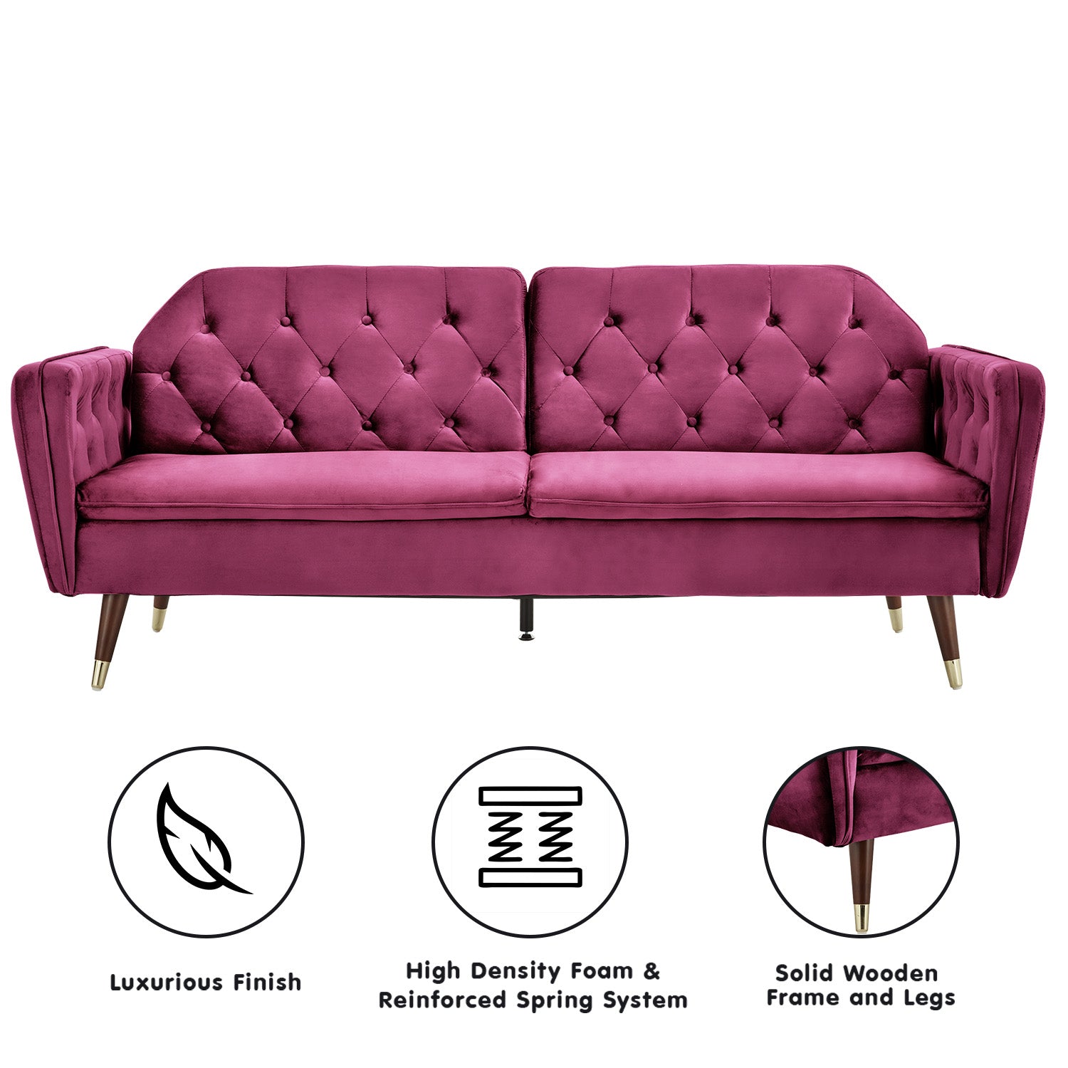 Sarantino Faux Velvet Tufted Sofa Bed Couch Futon - Burgundy-Furniture > Sofas-PEROZ Accessories