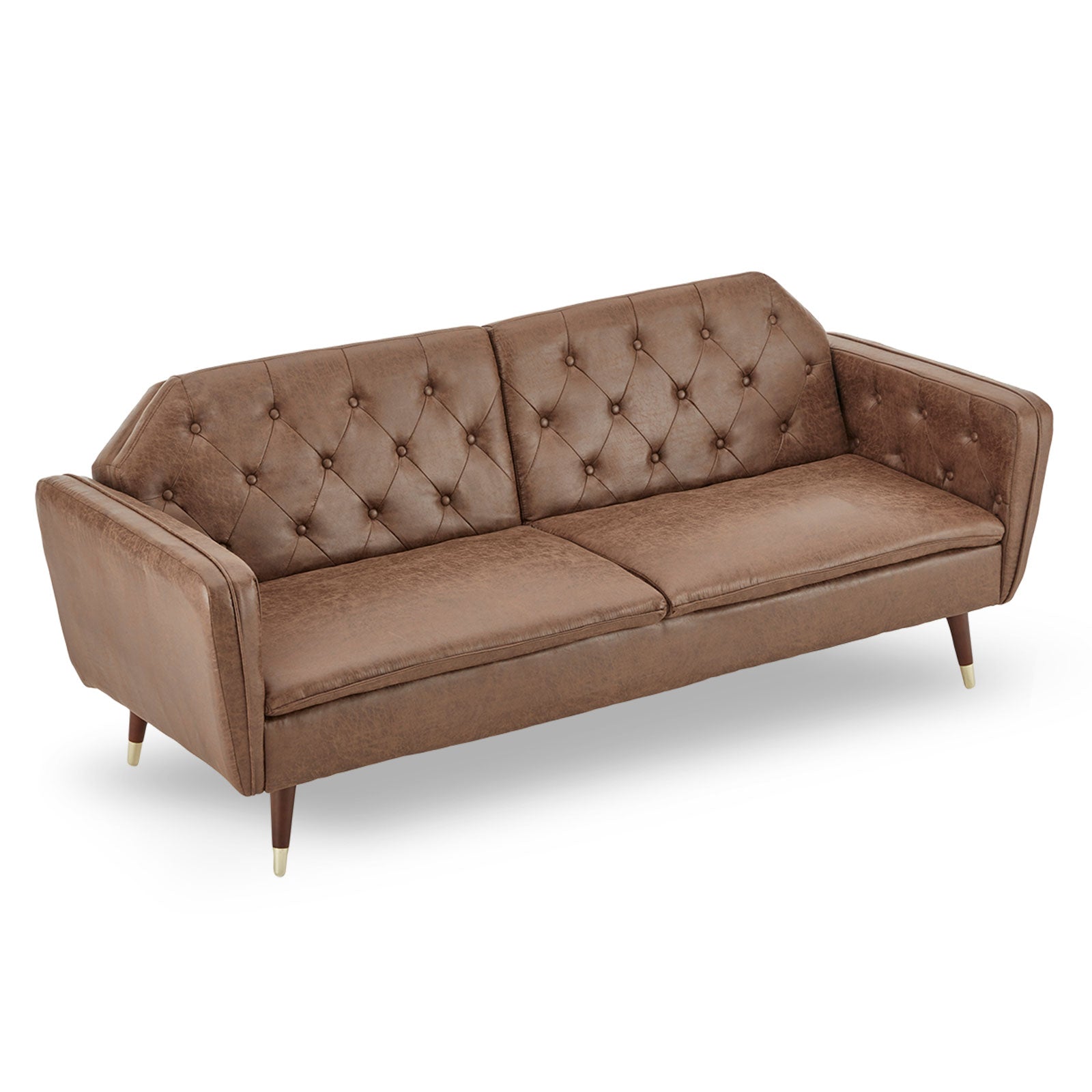 Sarantino Faux Velvet Tufted Sofa Bed Couch Futon - Brown-Furniture > Sofas-PEROZ Accessories