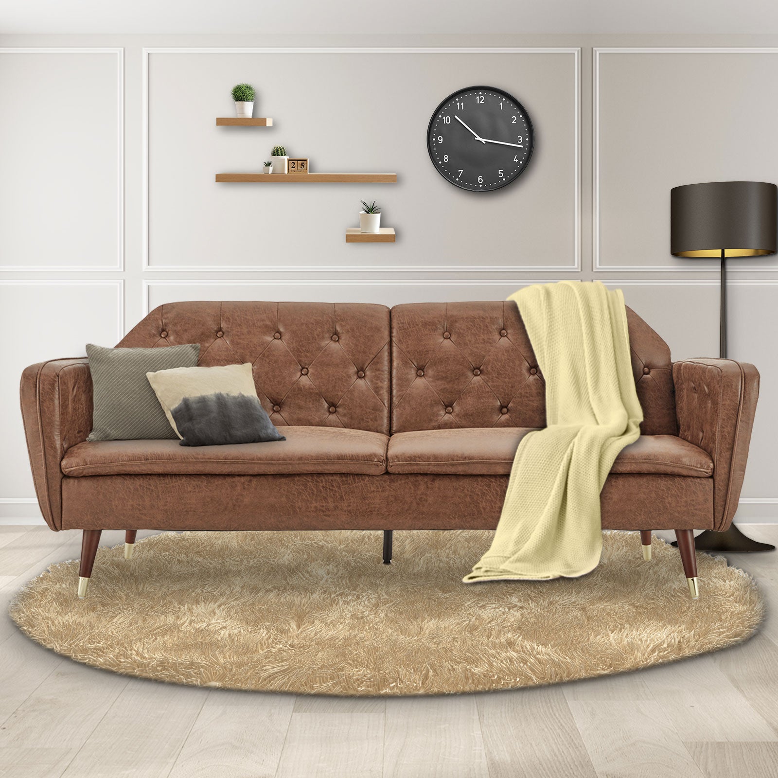 Sarantino Faux Velvet Tufted Sofa Bed Couch Futon - Brown-Furniture > Sofas-PEROZ Accessories