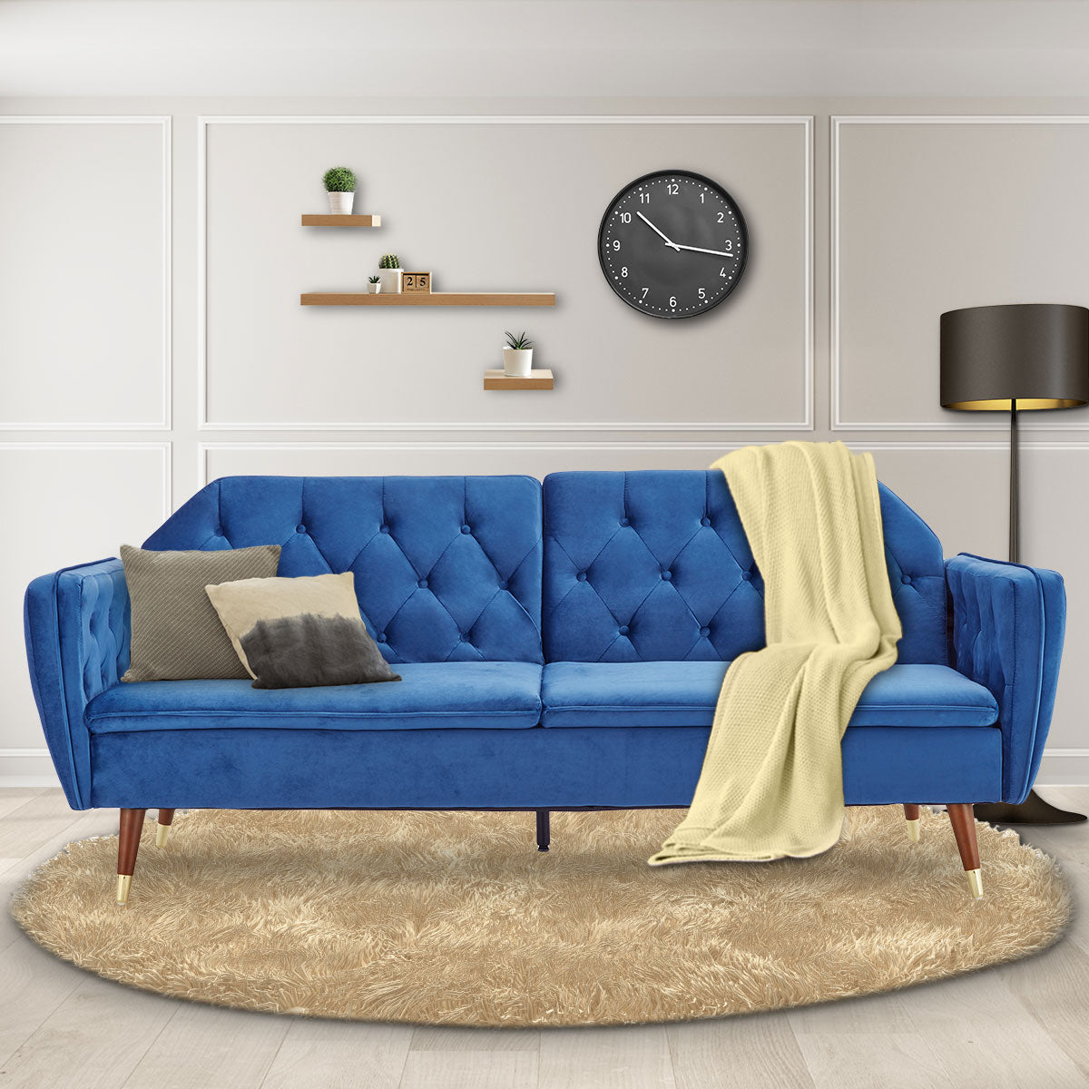 Sarantino Faux Velvet Sofa Bed Couch Furniture Lounge Suite Futon Blue-Furniture > Sofas-PEROZ Accessories
