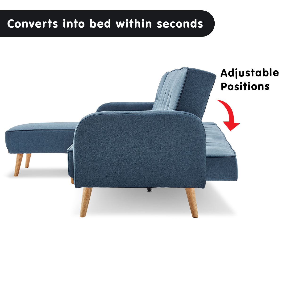 Sarantino 3-Seater Corner Sofa Bed with Chaise Lounge - Blue-Furniture > Sofas-PEROZ Accessories