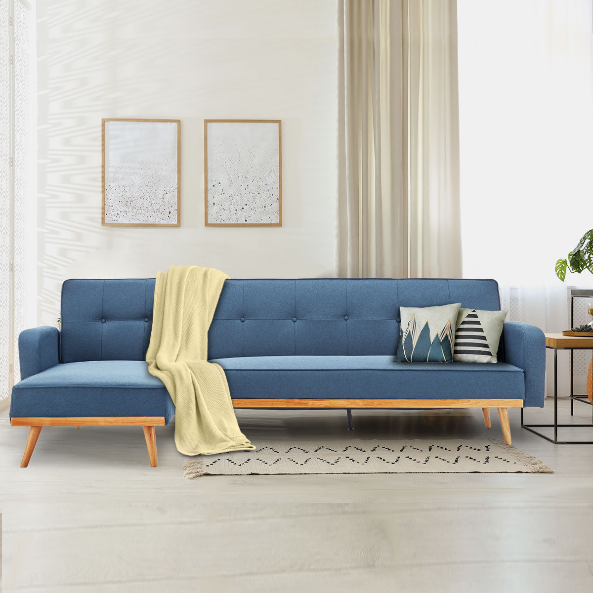 Sarantino 3-Seater Corner Sofa Bed with Chaise Lounge - Blue-Furniture > Sofas-PEROZ Accessories
