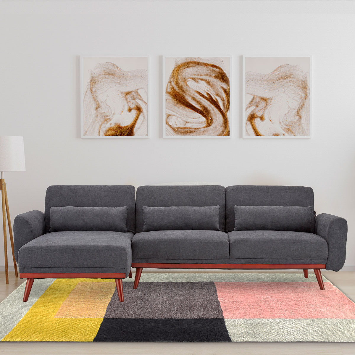 Sarantino Faux Velvet Sofa Bed Couch Lounge Chaise Cushions Dark Grey-Furniture > Sofas-PEROZ Accessories