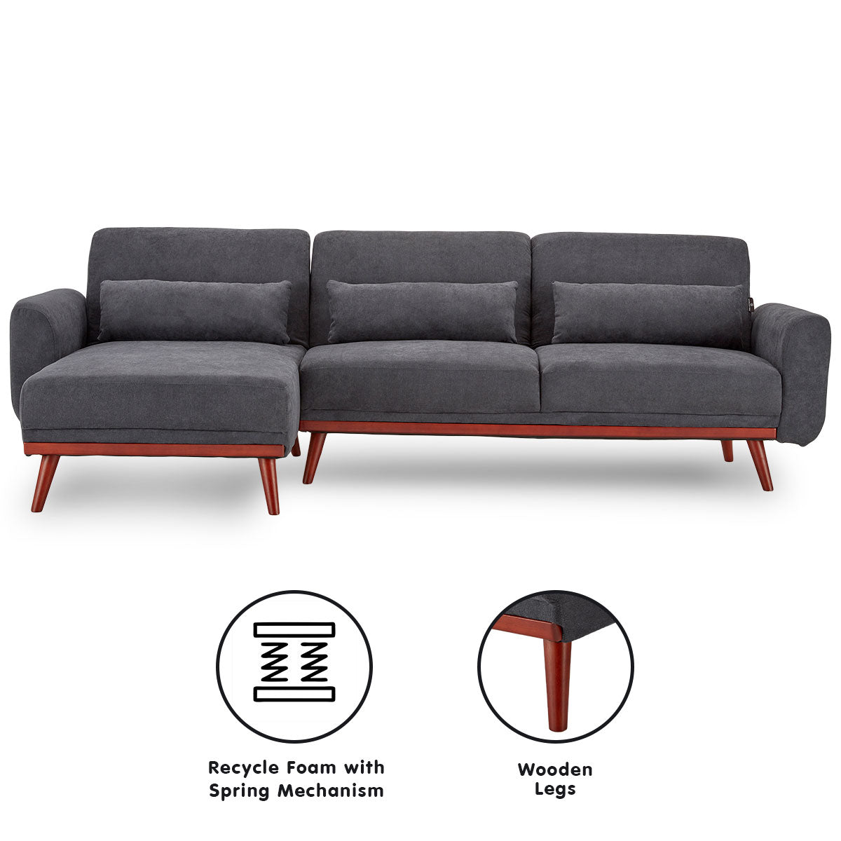 Sarantino Faux Velvet Sofa Bed Couch Lounge Chaise Cushions Dark Grey-Furniture > Sofas-PEROZ Accessories