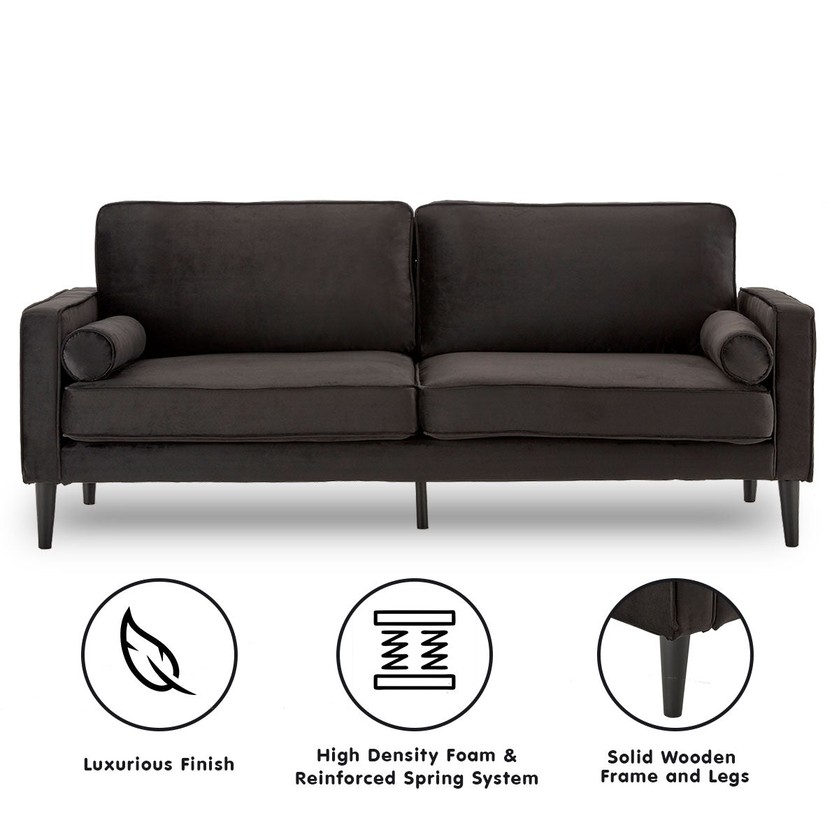 Sarantino Faux Velvet Sofa Bed Couch Furniture Lounge Suite - Black-Furniture > Sofas-PEROZ Accessories
