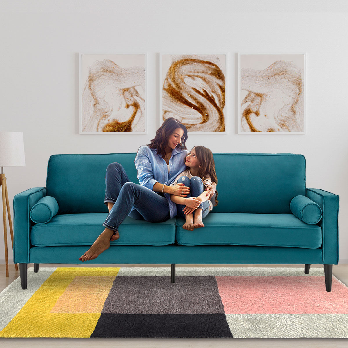 Sarantino Faux Velvet Sofa Bed Couch Furniture Lounge Suite Seat Blue-Furniture > Sofas-PEROZ Accessories