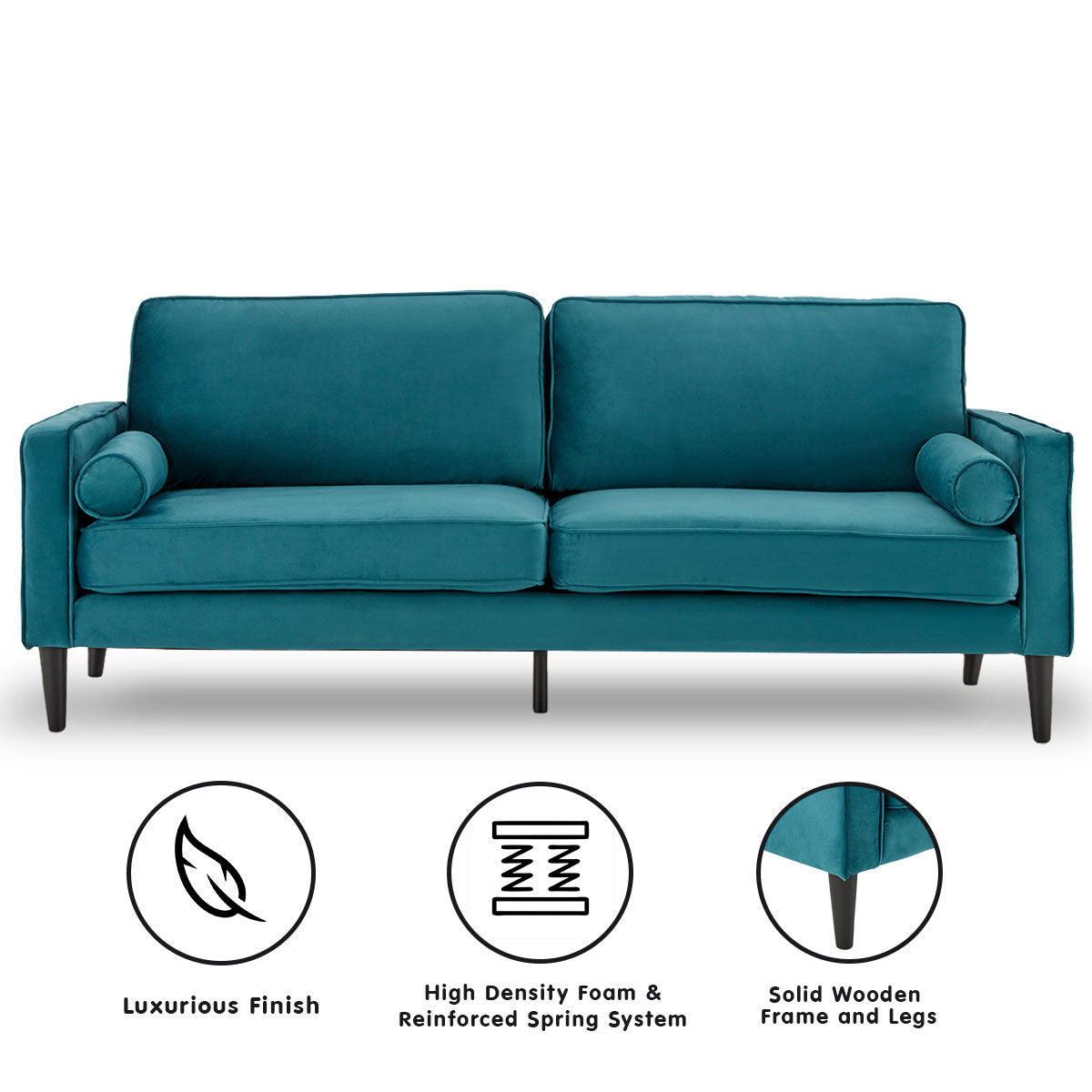 Sarantino Faux Velvet Sofa Bed Couch Furniture Lounge Suite Seat Blue-Furniture > Sofas-PEROZ Accessories