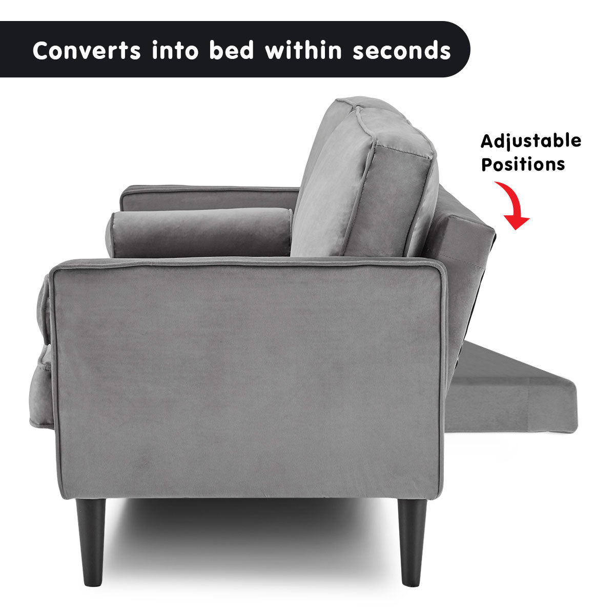 Sarantino Faux Velvet Sofa Bed Couch Furniture Lounge Suite Seat Grey-Furniture > Sofas-PEROZ Accessories