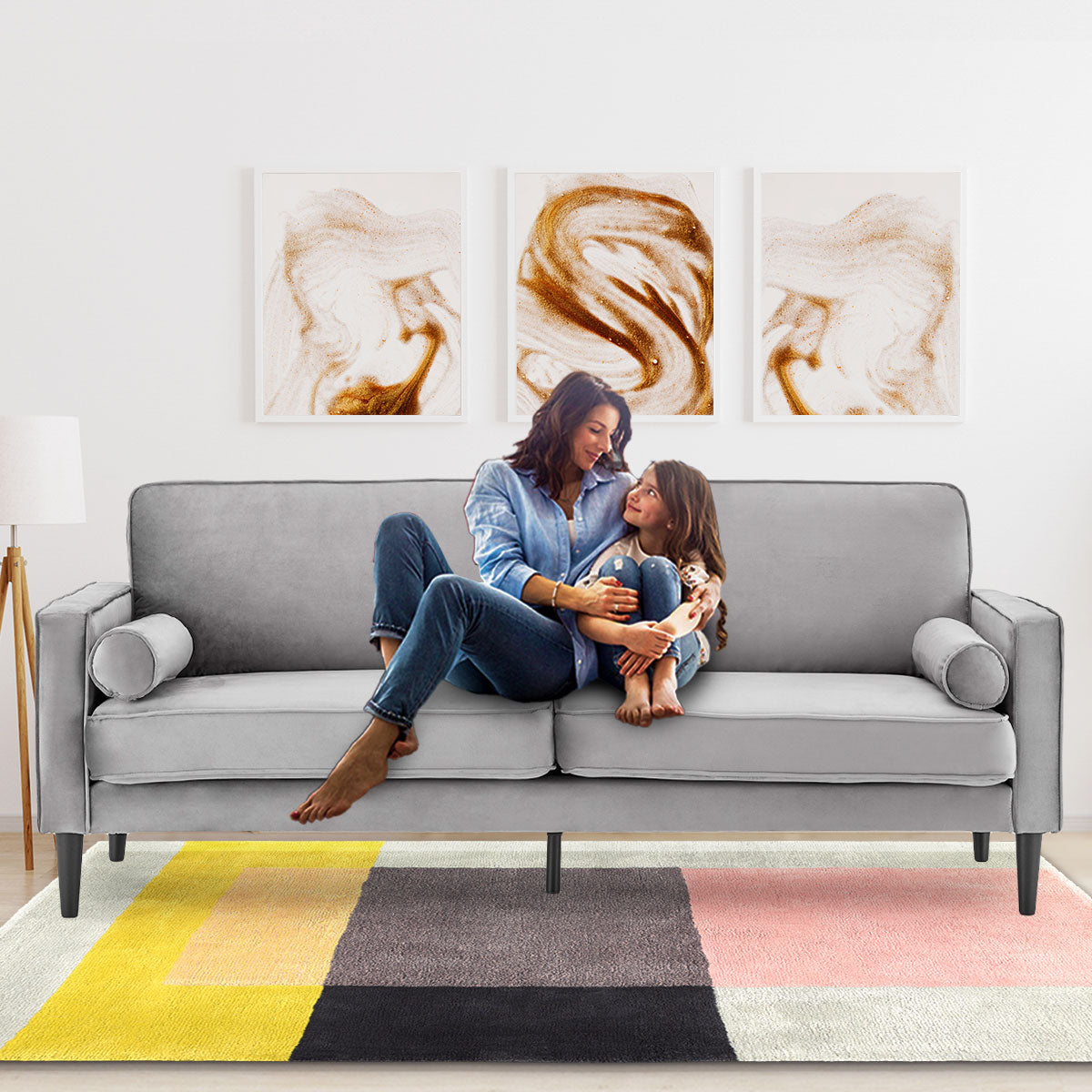 Sarantino Faux Velvet Sofa Bed Couch Furniture Lounge Suite Seat Grey-Furniture > Sofas-PEROZ Accessories