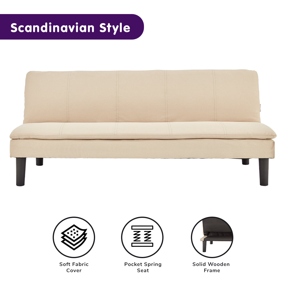 Sarantino 3 Seater Modular Faux Linen Fabric Sofa Bed Couch - Beige-Furniture > Sofas-PEROZ Accessories