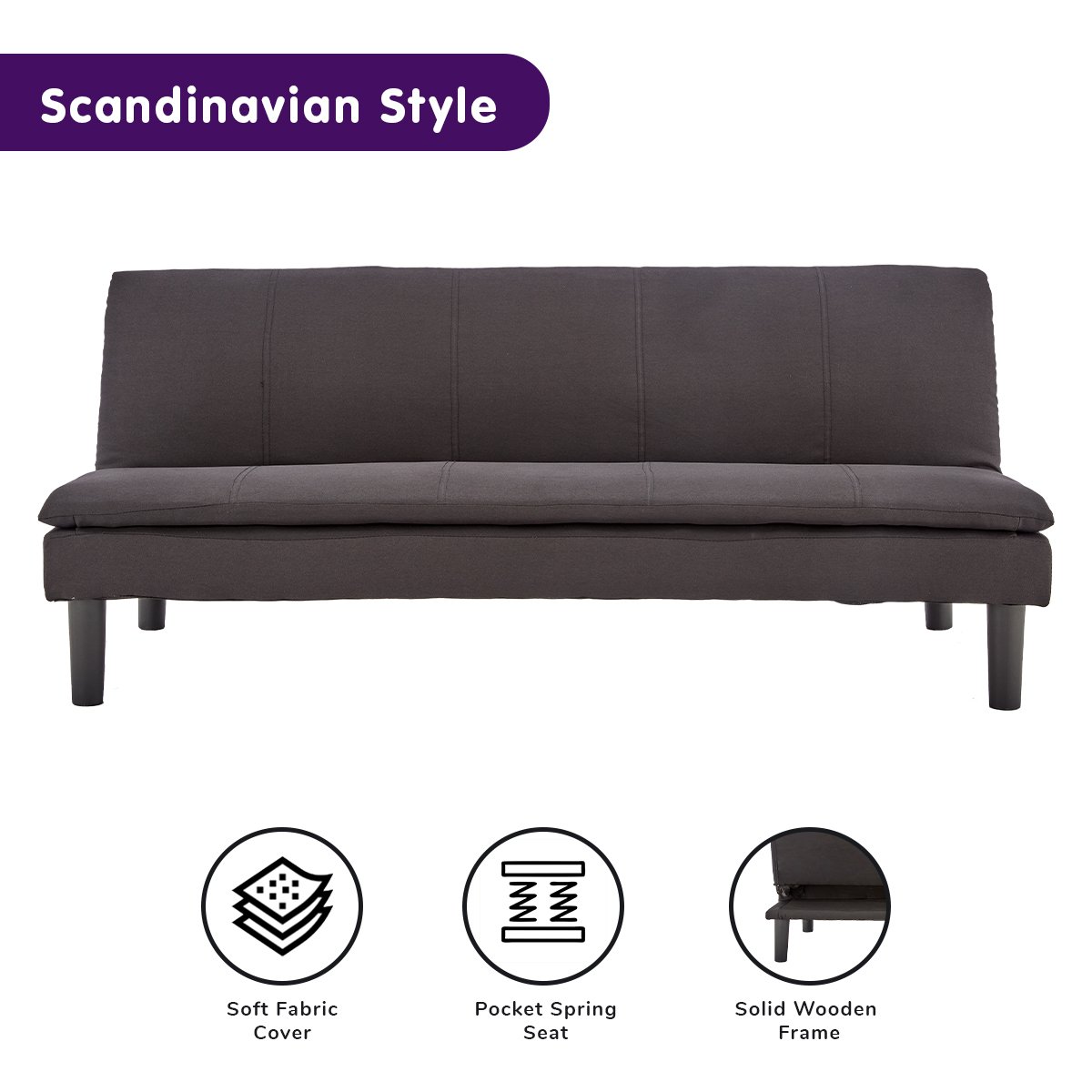 Sarantino 3 Seater Modular Faux Linen Fabric Sofa Bed Couch - Black-Furniture > Sofas-PEROZ Accessories